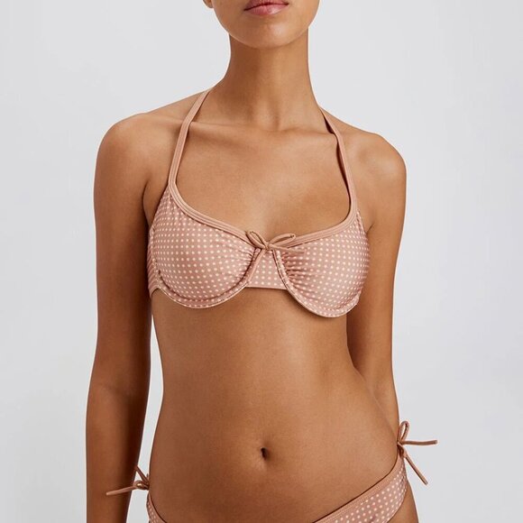 New Solid & Striped Sydney Baby Polkadot Taupe Bikini Top/Bottom Set NWT Medium - Picture 3 of 11